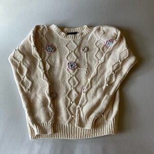 𝅺vintage Ashleigh Morgan Ivory floral knit sweater M